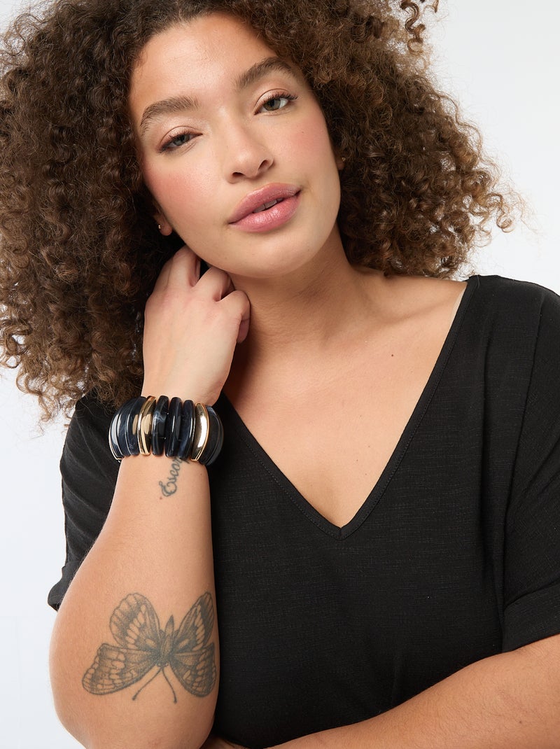 Kurzarm-Bluse aus Crêpe-Stoff Schwarz - Kiabi