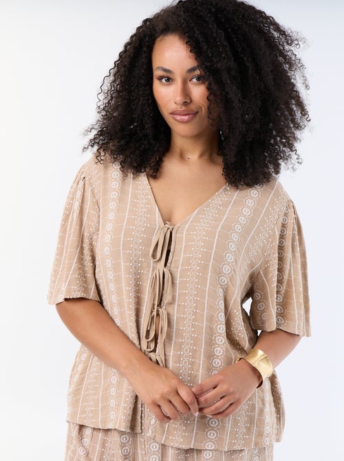 Kurzarm-Bluse mit Schleifen und Stickereien - Kiabi Kurzarm-Bluse mit Schleifen und Stickereien - Kiabi