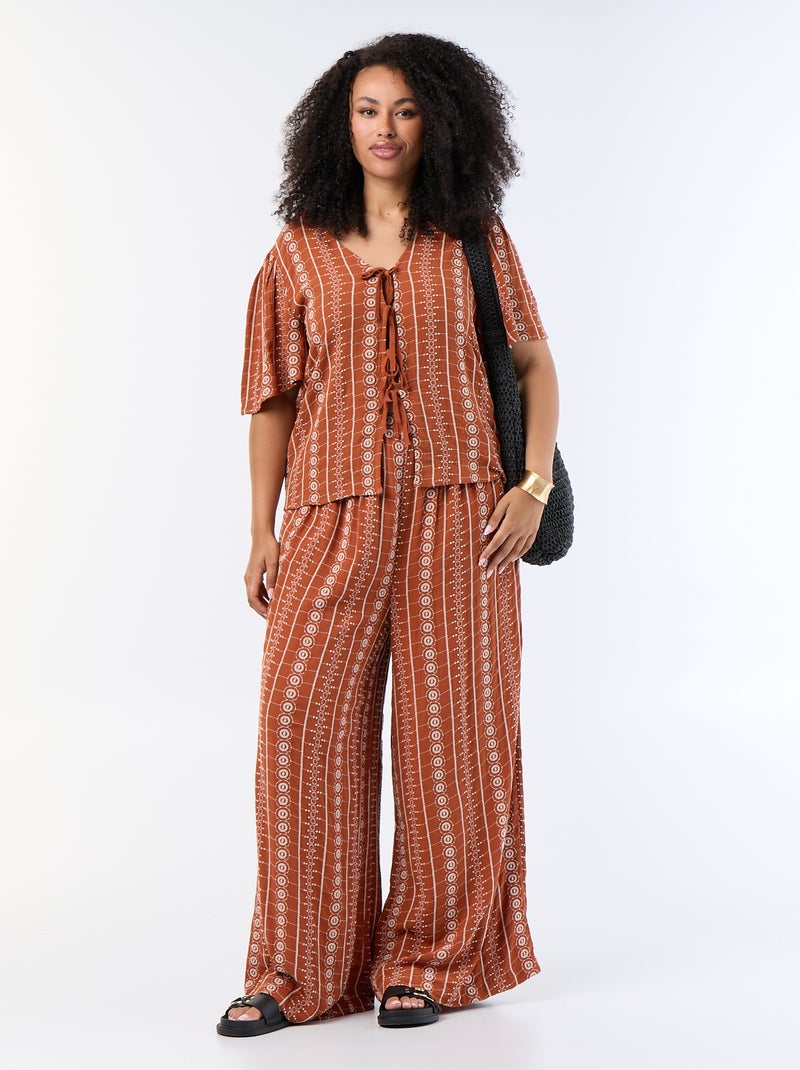 Kurzarm-Bluse mit Schleifen und Stickereien Orange - Kiabi