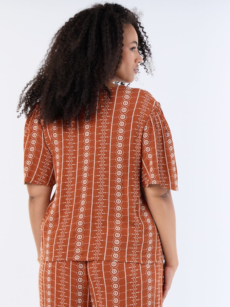 Kurzarm-Bluse mit Schleifen und Stickereien Orange - Kiabi
