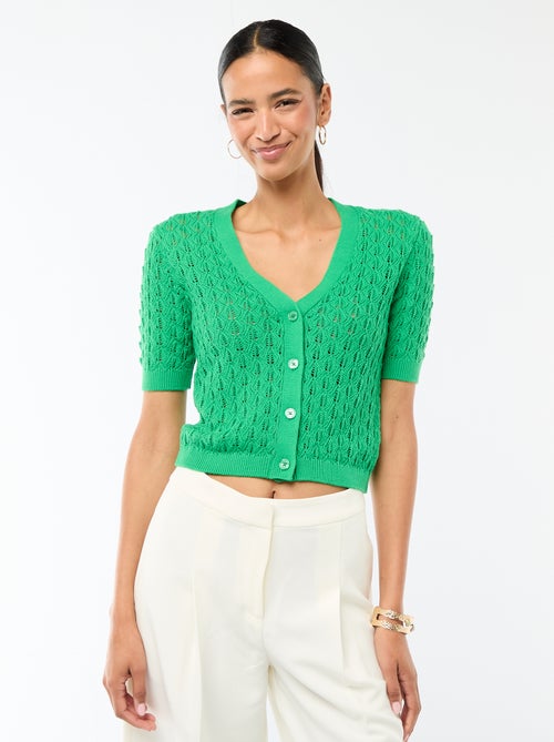 Kurzarm-Cardigan mit Lochmuster - Kiabi