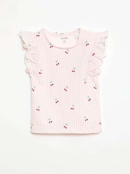 Kurzarm-Jersey-T-Shirt mit Volantärmeln - Kiabi