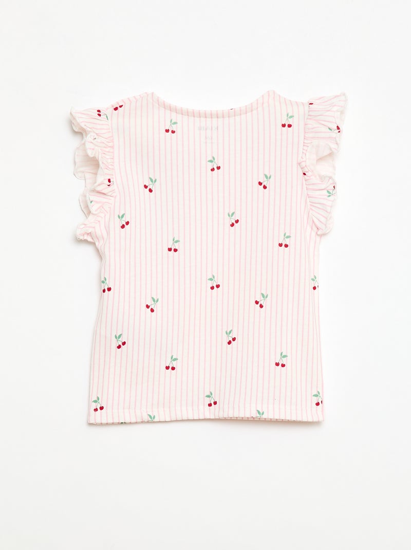 Kurzarm-Jersey-T-Shirt mit Volantärmeln Rosa - Kiabi
