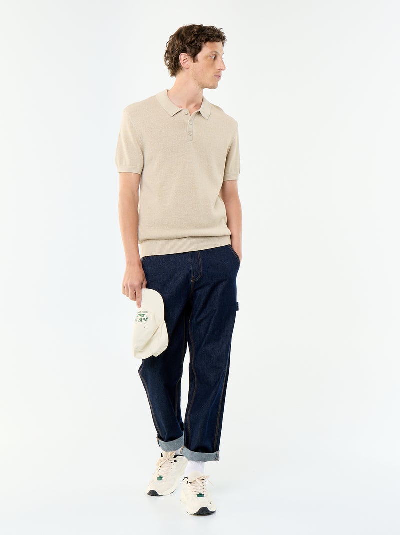 Kurzarm-Lochstrick-Polo Beige - Kiabi