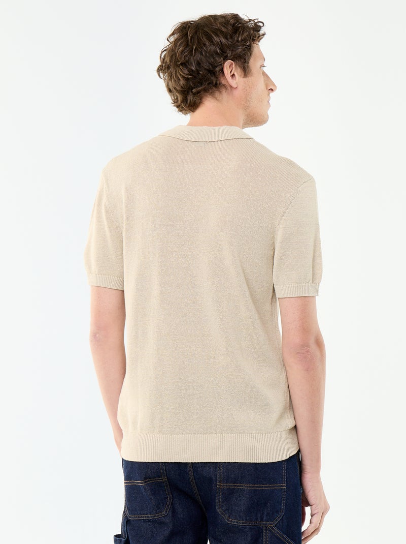 Kurzarm-Lochstrick-Polo Beige - Kiabi
