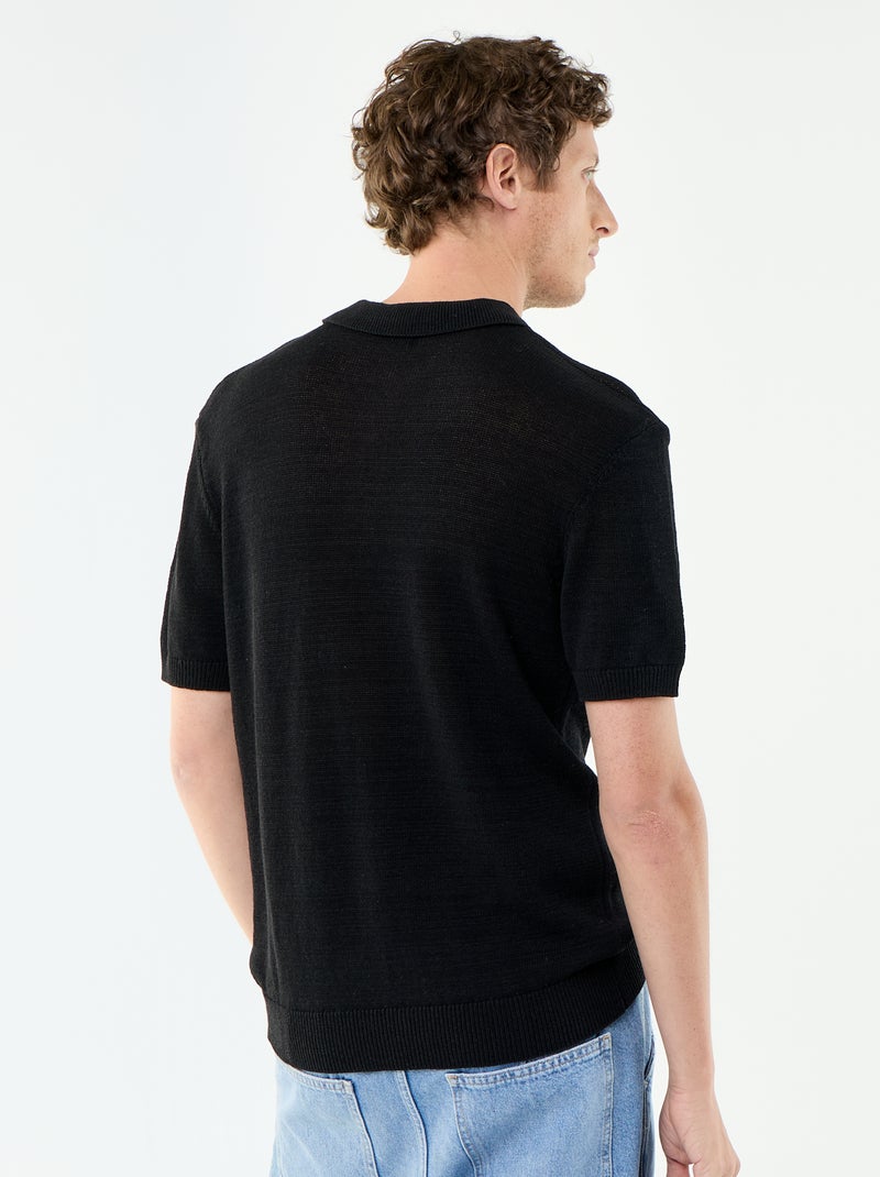 Kurzarm-Lochstrick-Polo Schwarz - Kiabi