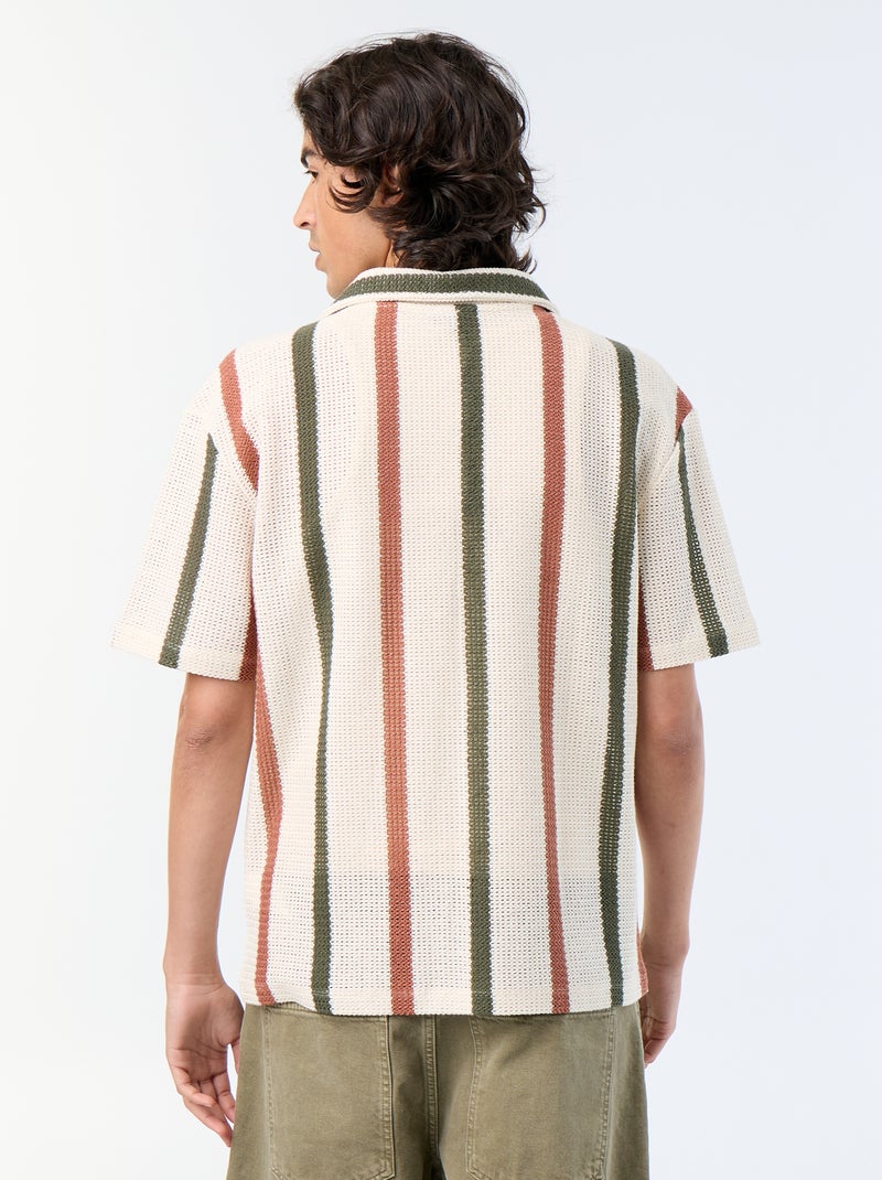 Kurzarm-Polo aus Ajour-Strick Beige - Kiabi