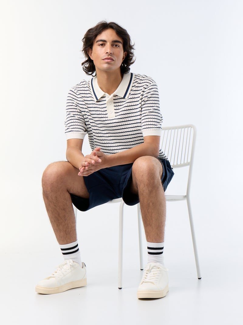 Kurzarm-Polo aus Ajourstrick Beige - Kiabi