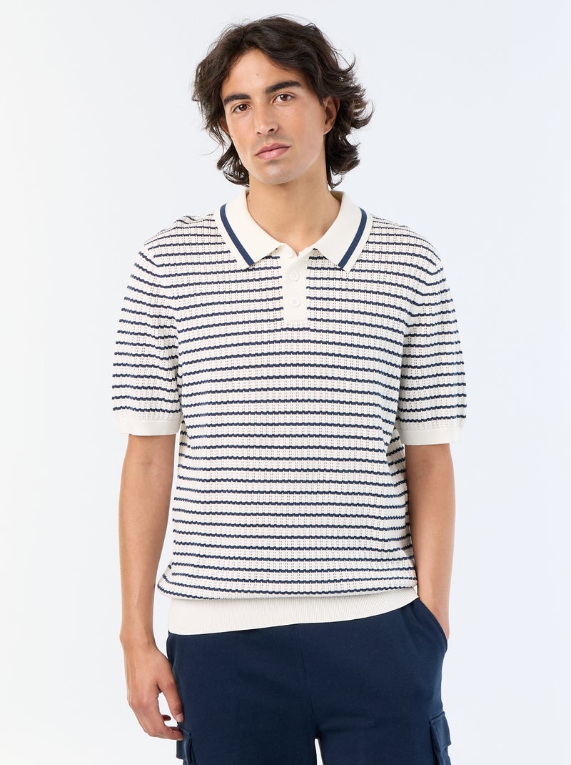 Kurzarm-Polo aus Ajourstrick Beige - Kiabi