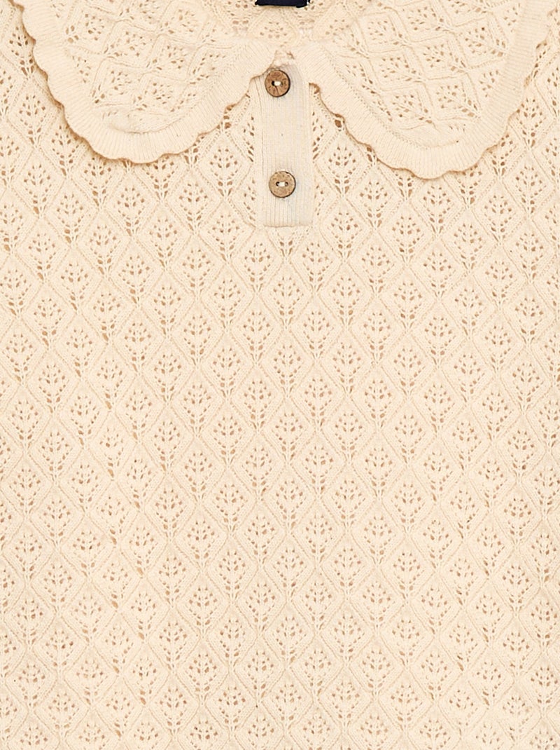 Kurzarm-Polo aus Lochstrick Beige - Kiabi