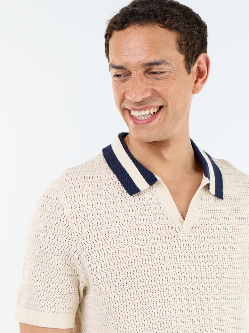 Kurzarm-Polo aus Lochstrick Beige - Kiabi