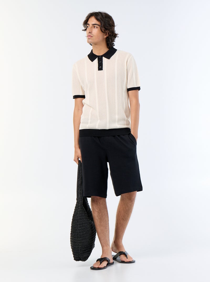 Kurzarm-Polo aus Lochstrick Beige - Kiabi