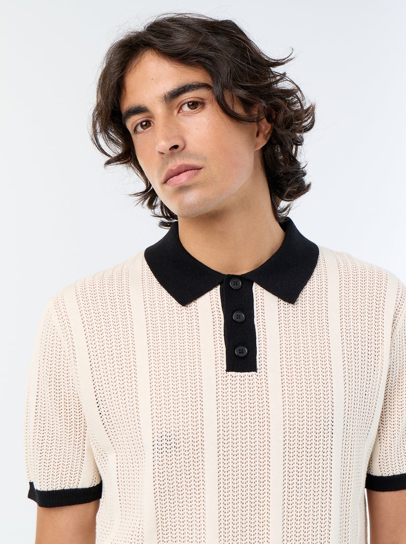 Kurzarm-Polo aus Lochstrick Beige - Kiabi