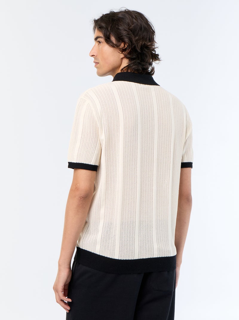 Kurzarm-Polo aus Lochstrick Beige - Kiabi