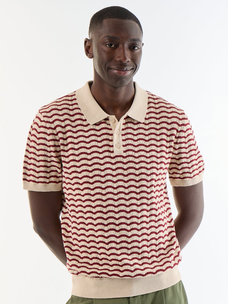 Kurzarm-Polo aus Lochstrick Beige - Kiabi