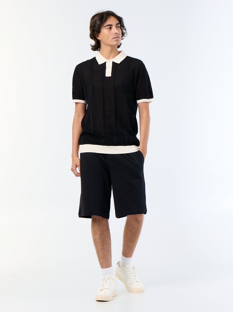 Kurzarm-Polo aus Lochstrick Schwarz - Kiabi