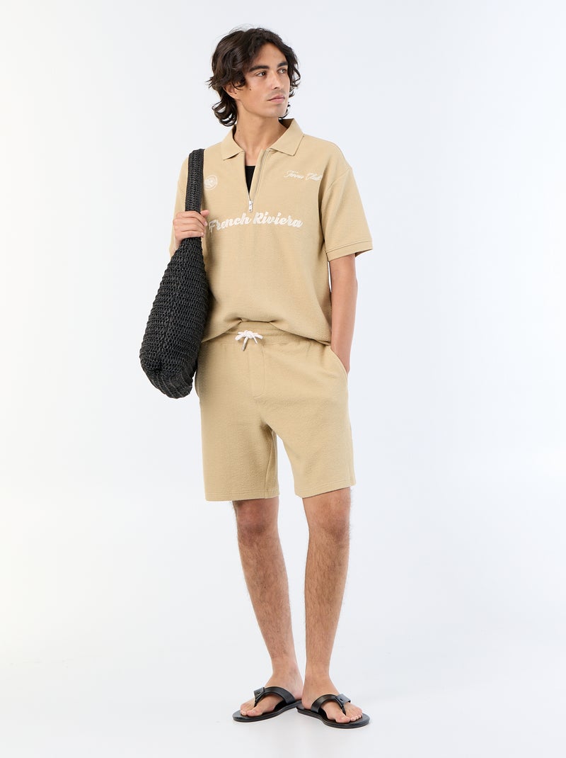 Kurzarm-Polo aus Strukturmaterial Beige - Kiabi