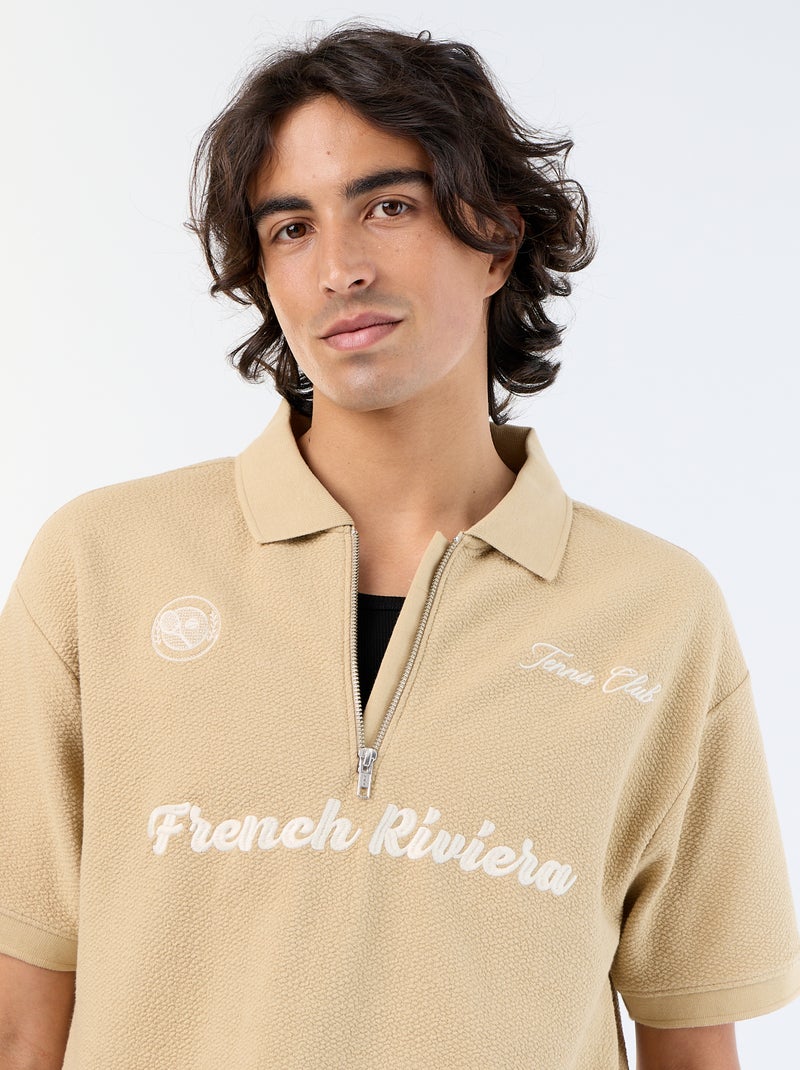 Kurzarm-Polo aus Strukturmaterial Beige - Kiabi