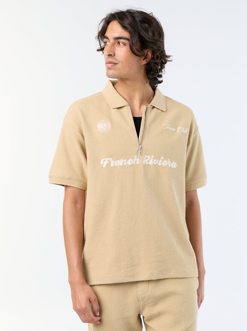 Kurzarm-Polo aus Strukturmaterial Beige - Kiabi