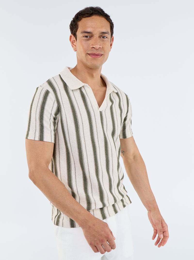 Kurzarm-Polo in Strickoptik Khaki - Kiabi
