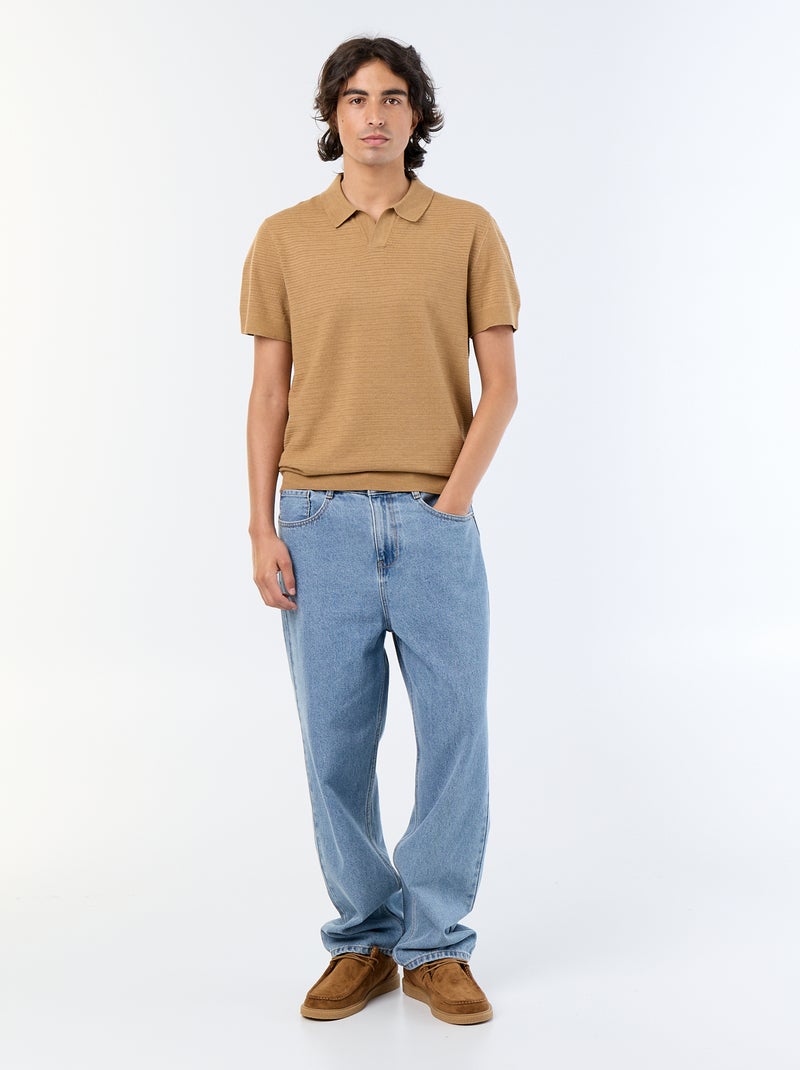 Kurzarm-Polo mit Ajourmuster Beige - Kiabi