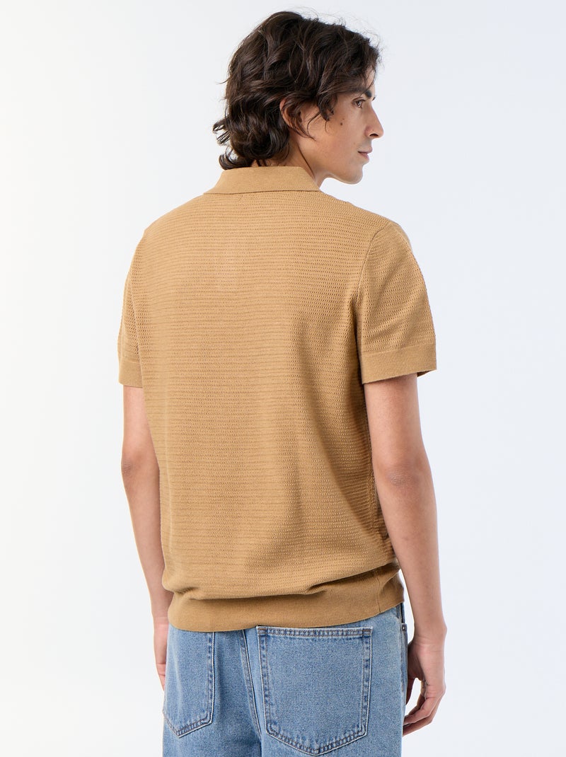Kurzarm-Polo mit Ajourmuster Beige - Kiabi
