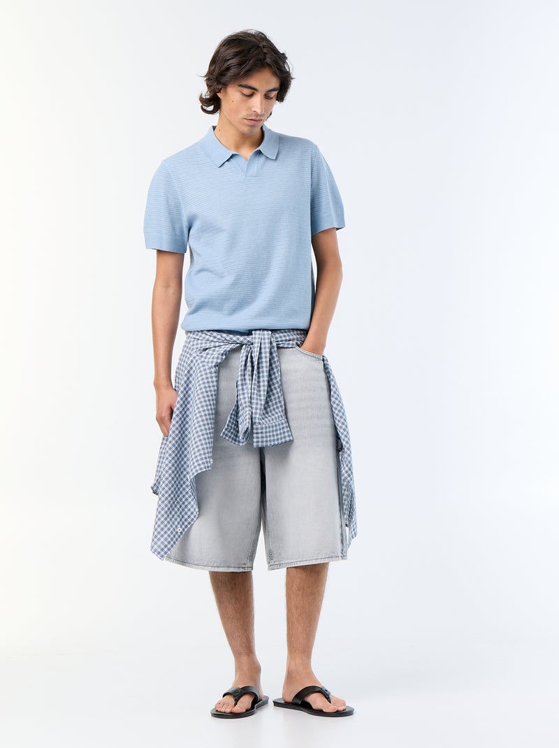 Kurzarm-Polo mit Ajourmuster Blau - Kiabi