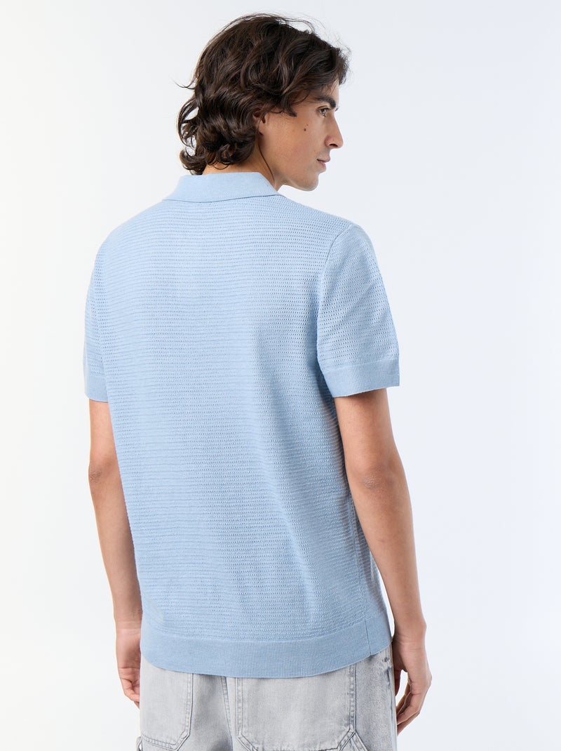 Kurzarm-Polo mit Ajourmuster Blau - Kiabi