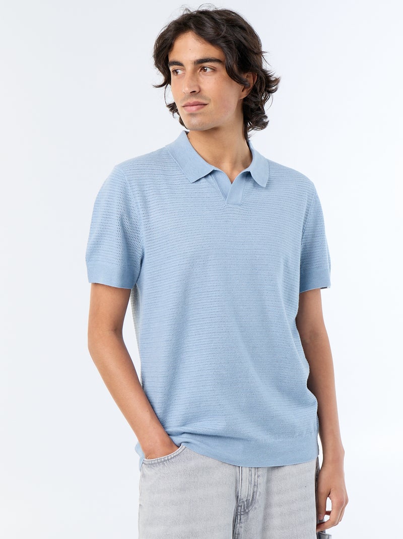 Kurzarm-Polo mit Ajourmuster Blau - Kiabi
