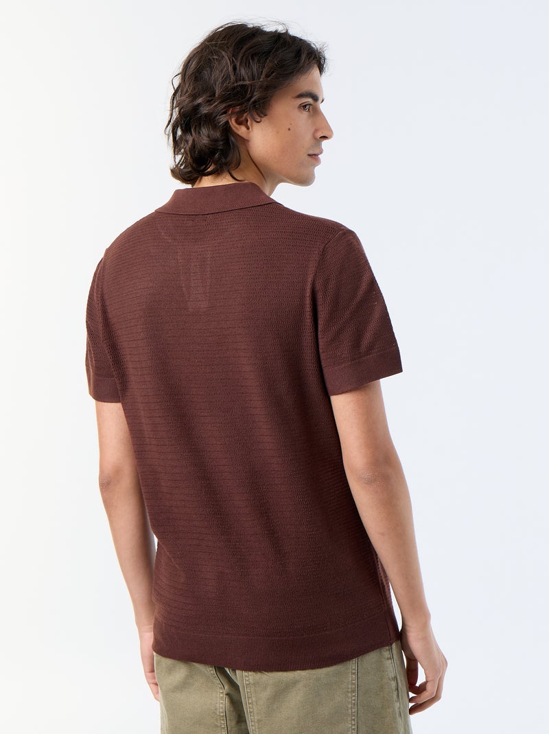 Kurzarm-Polo mit Ajourmuster Braun - Kiabi