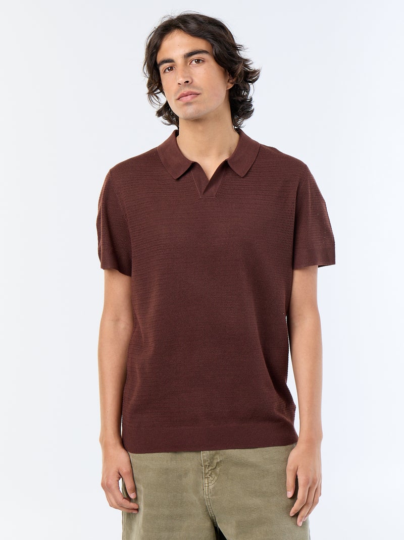 Kurzarm-Polo mit Ajourmuster Braun - Kiabi