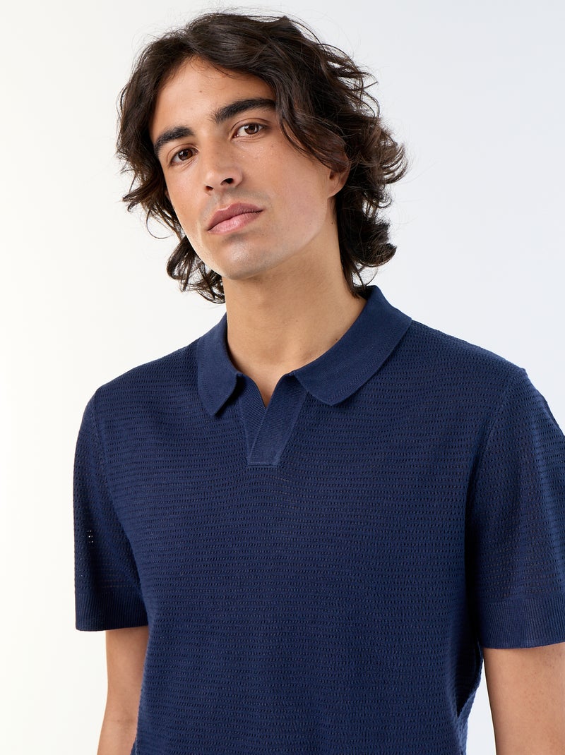 Kurzarm-Polo mit Ajourmuster Schwarz - Kiabi