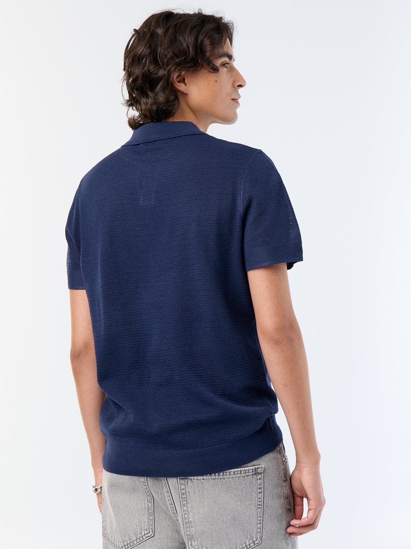 Kurzarm-Polo mit Ajourmuster Schwarz - Kiabi
