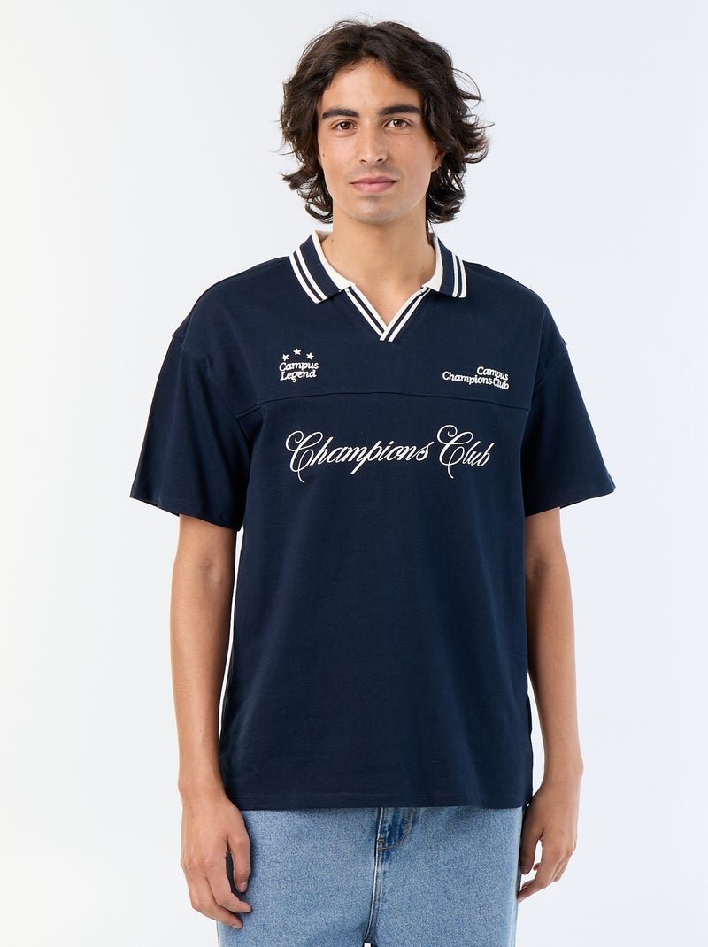 Kurzarm-Polo mit gestickten Schriftzügen Bleu - Kiabi