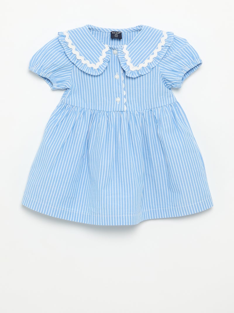 Kurzarm-Popelinekleid mit Bubikragen Bleu - Kiabi