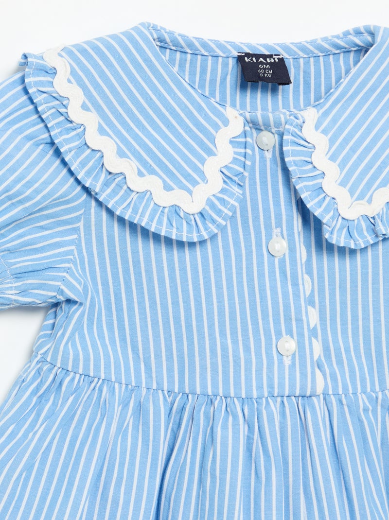 Kurzarm-Popelinekleid mit Bubikragen Bleu - Kiabi