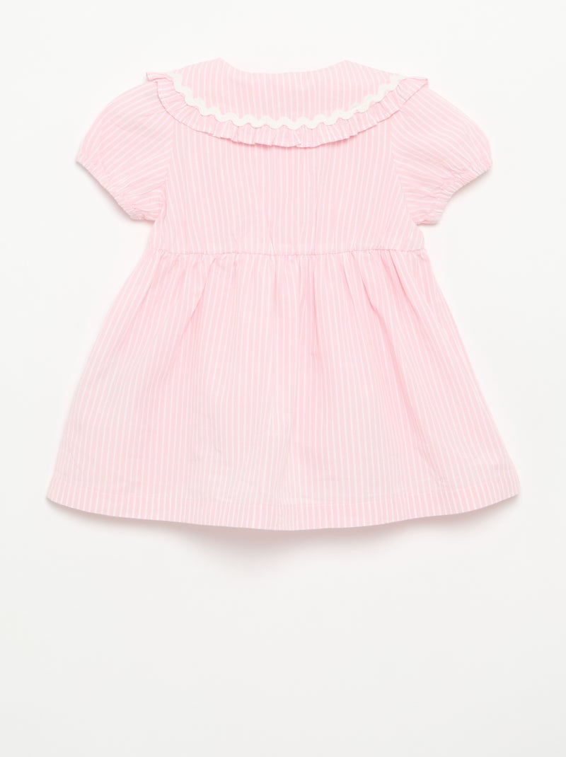 Kurzarm-Popelinekleid mit Bubikragen Rose - Kiabi