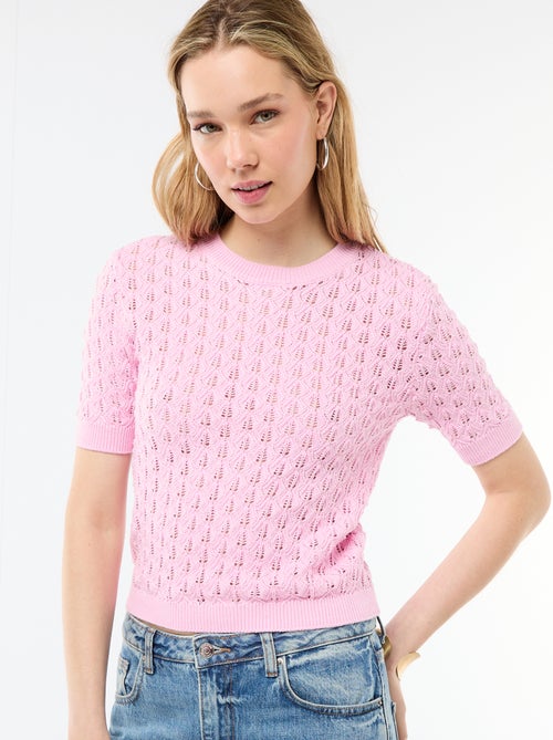 Kurzarm-Pullover aus durchbrochenem Häkelstrick - Kiabi