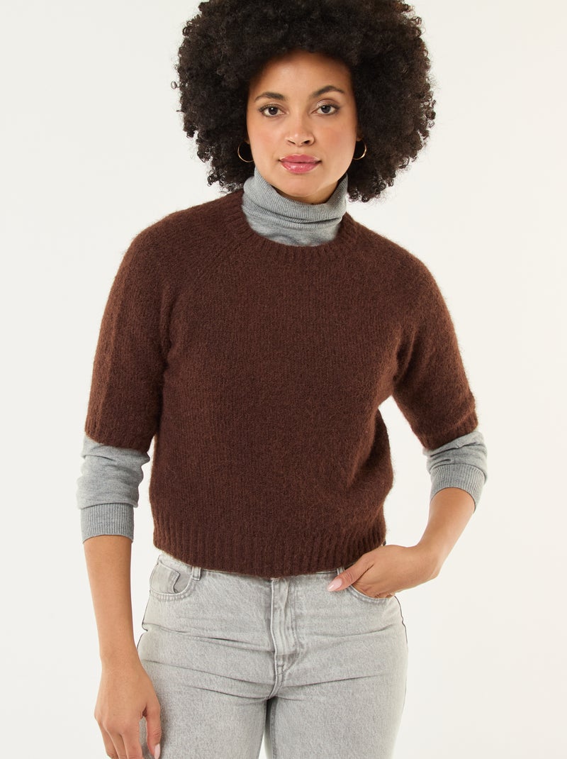 Kurzarm-Pullover aus Grobstrick Braun - Kiabi