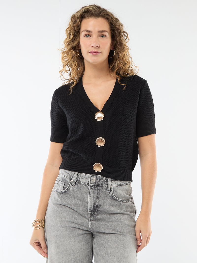 Kurzarm-Strickjacke mit verspielten Knöpfen Schwarz - Kiabi