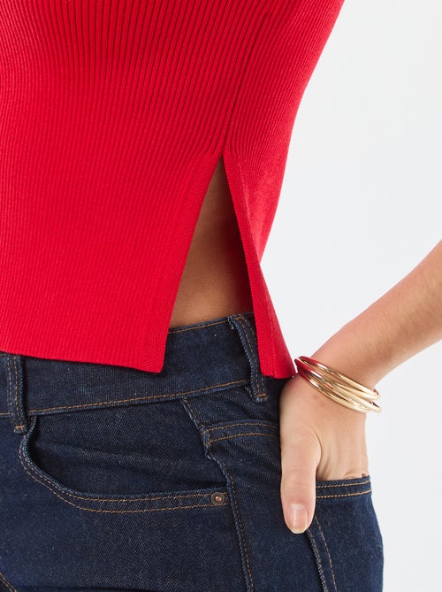Kurzarm-Strickpullover mit Zierknöpfen - Kiabi