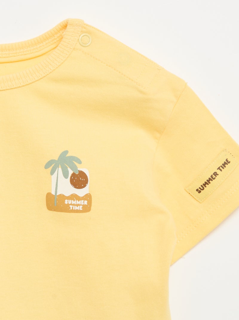 Kurzarm-T-Shirt aus Baumwolle mit Tropenmuster GELB - Kiabi