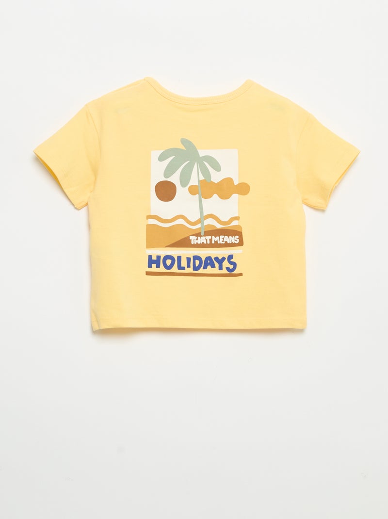 Kurzarm-T-Shirt aus Baumwolle mit Tropenmuster GELB - Kiabi