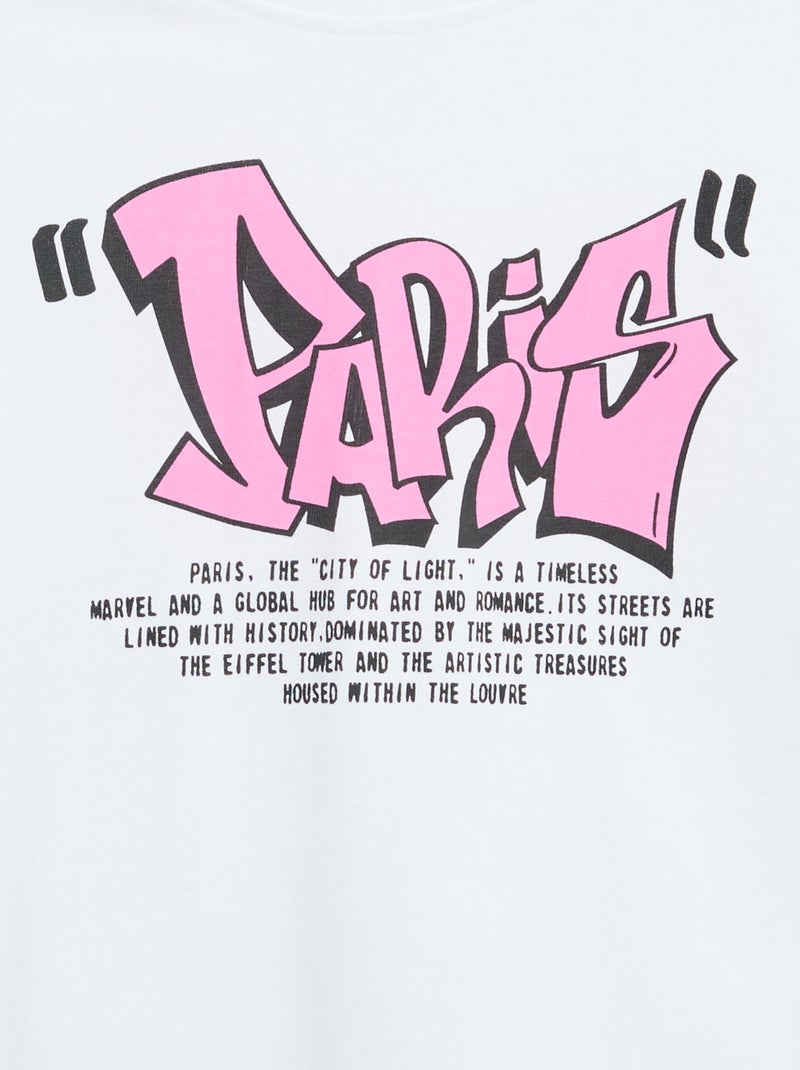 Kurzarm-T-Shirt im Vintage Skater-Look Blanc - Kiabi