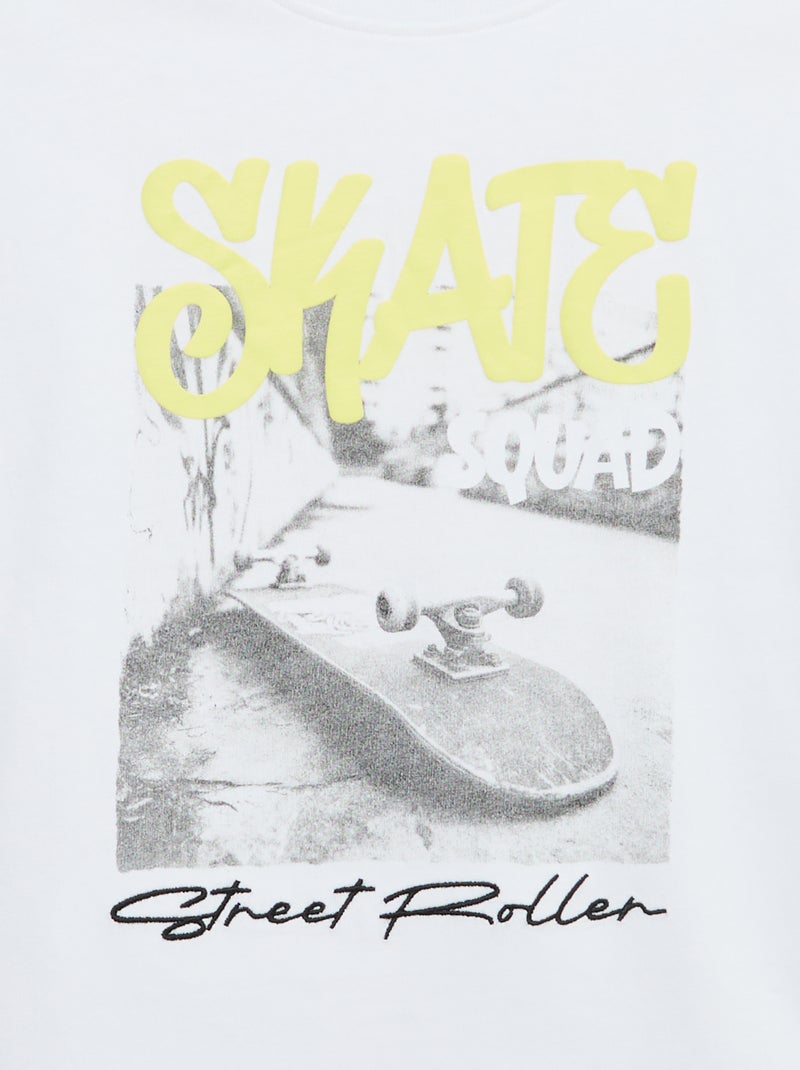 Kurzarm-T-Shirt im Vintage Skater-Look Blanc - Kiabi