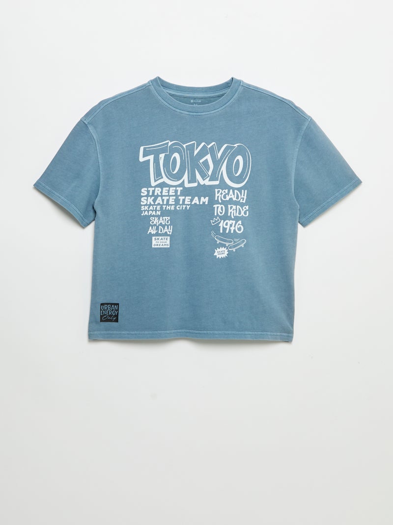 Kurzarm-T-Shirt im Vintage Skater-Look Bleu - Kiabi