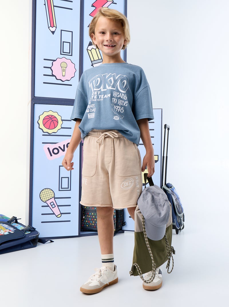 Kurzarm-T-Shirt im Vintage Skater-Look Bleu - Kiabi