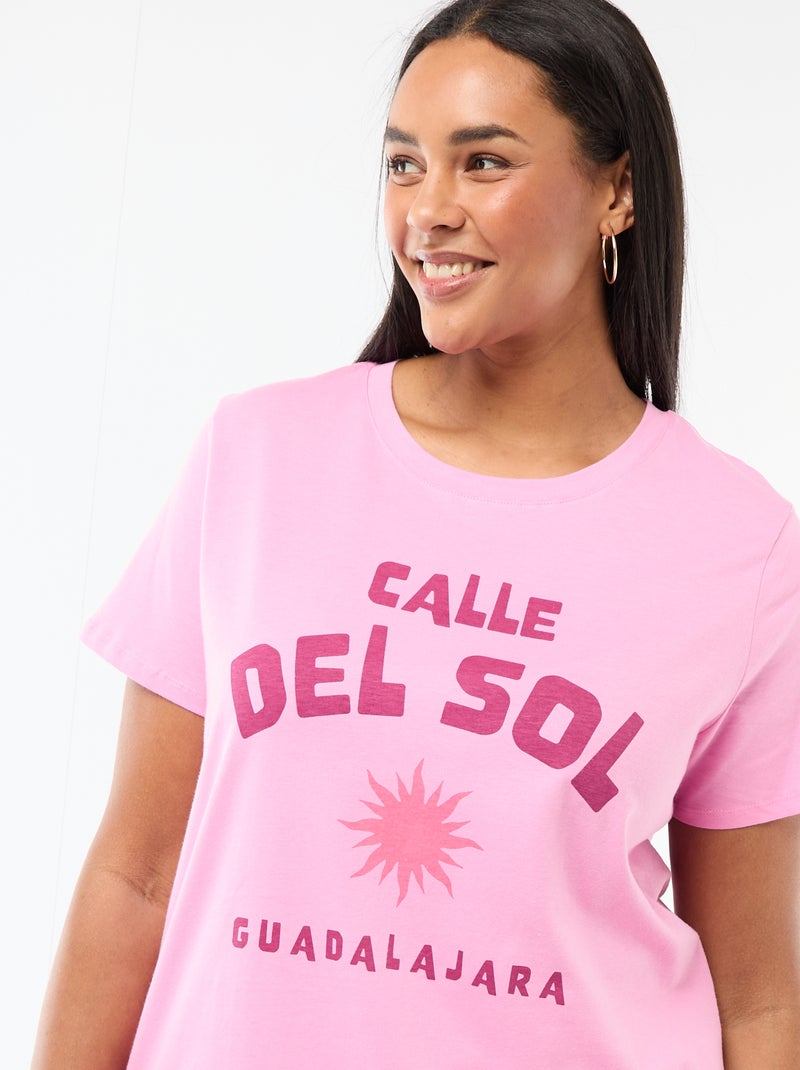 Kurzarm-T-Shirt mit Aufdruck Rosa - Kiabi