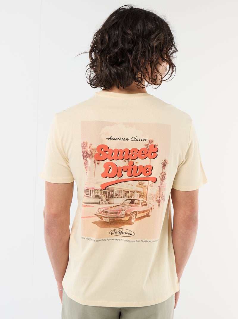 Kurzarm-T-Shirt mit beidseitigem Print Beige - Kiabi