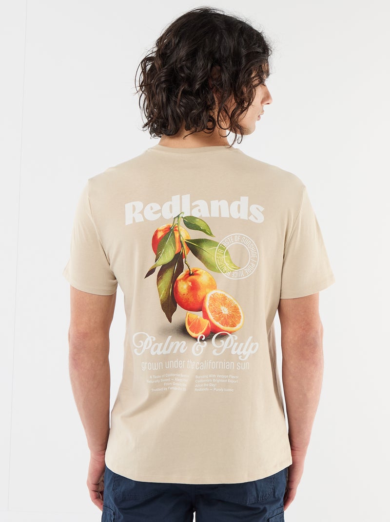 Kurzarm-T-Shirt mit beidseitigem Print Beige - Kiabi
